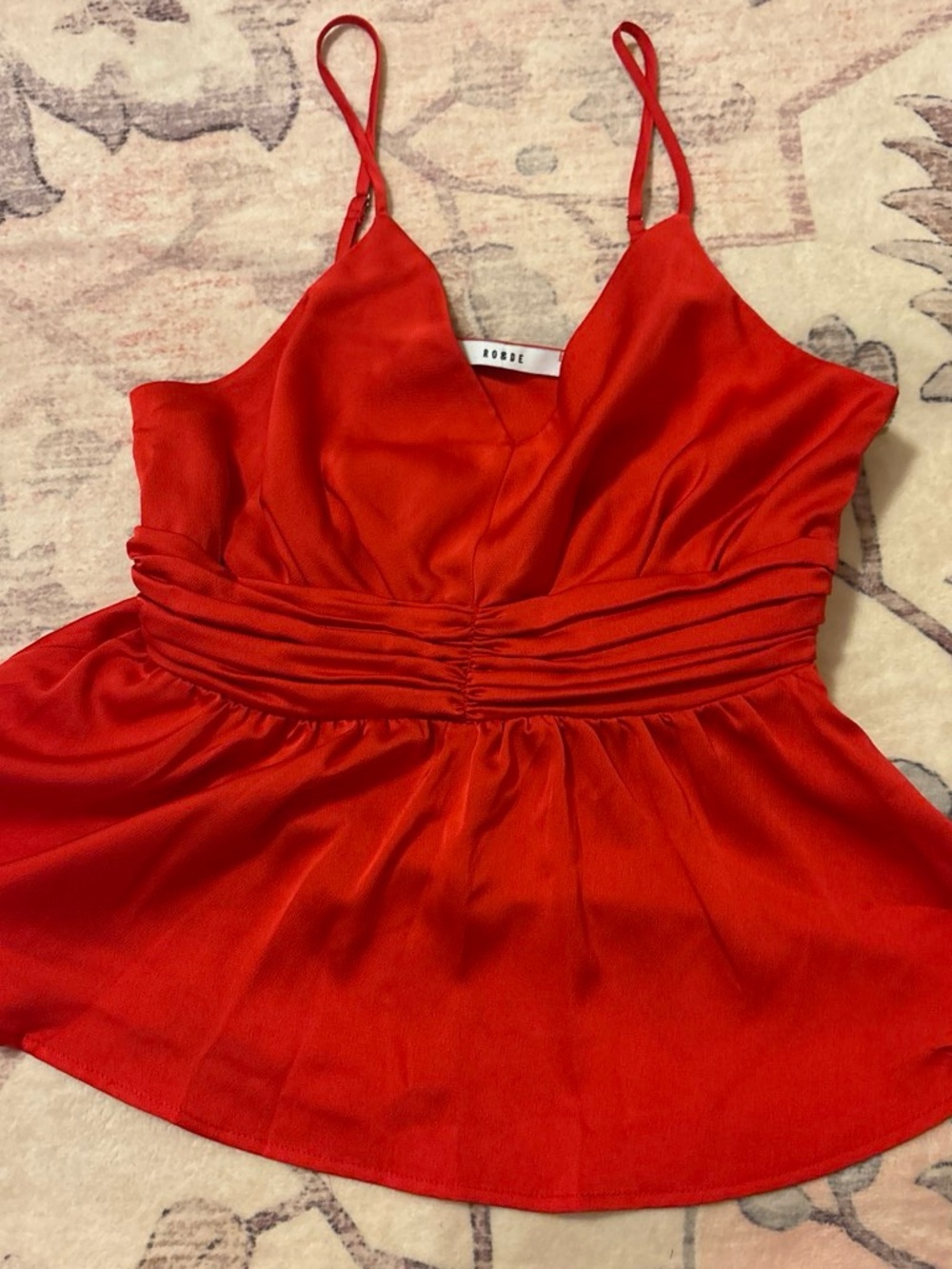 Red Satin Spaghetti-Strap Peplum Camisole